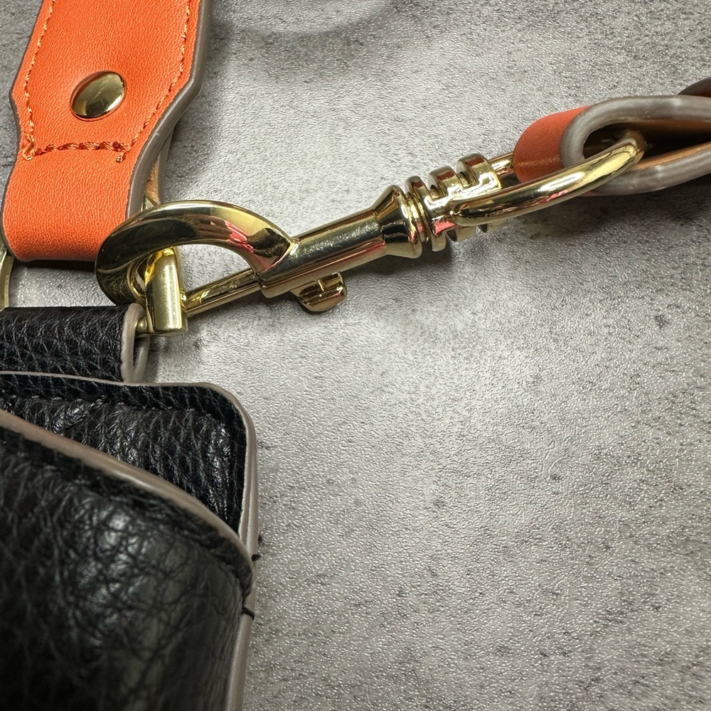 Jasper J Conran Black Pebbled Faux Leather Bucket Bag – Orange Strap – Like New - Picture 4 of 6